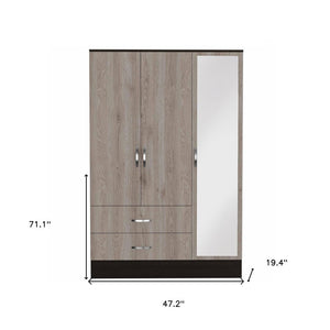 71" Brown And Black Wood Mirrored Three Door Two Drawer Combo Dresser