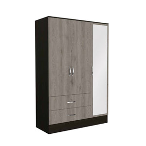 71" Brown And Black Wood Mirrored Three Door Two Drawer Combo Dresser