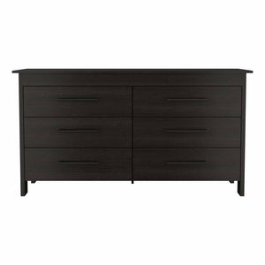 59" Black Wood Six Drawer Double Dresser