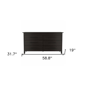 59" Black Six Drawer Double Dresser