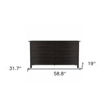 59" Black Six Drawer Double Dresser