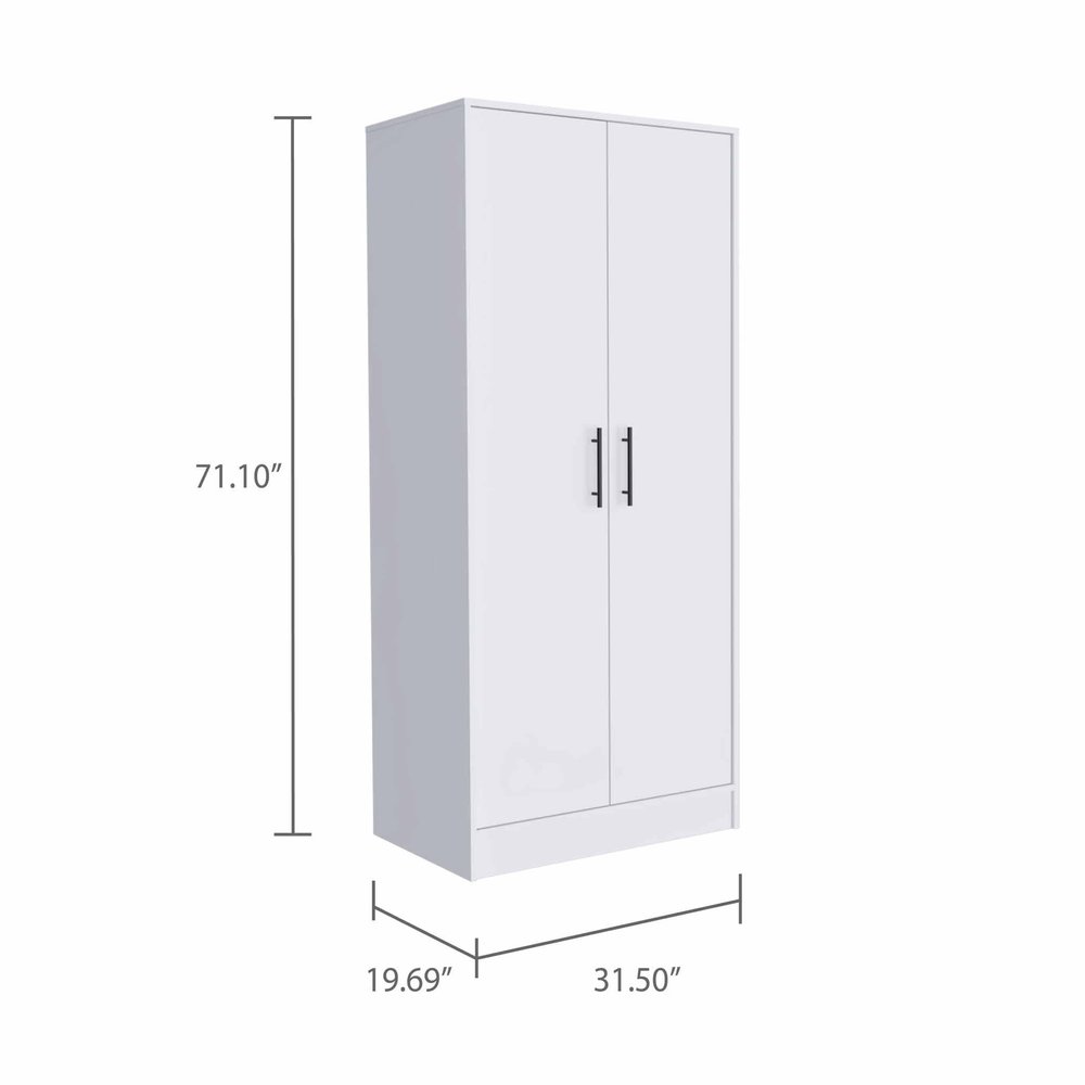 71" White Wood Two Door Single Drawer Combo Dresser