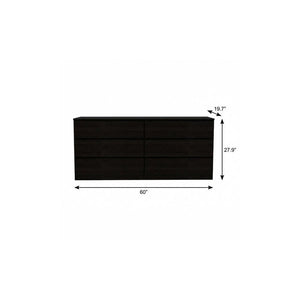 60" Black Wood Six Drawer Double Dresser