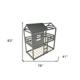 Gray Twin Over Twin Bunk Bed with Roof