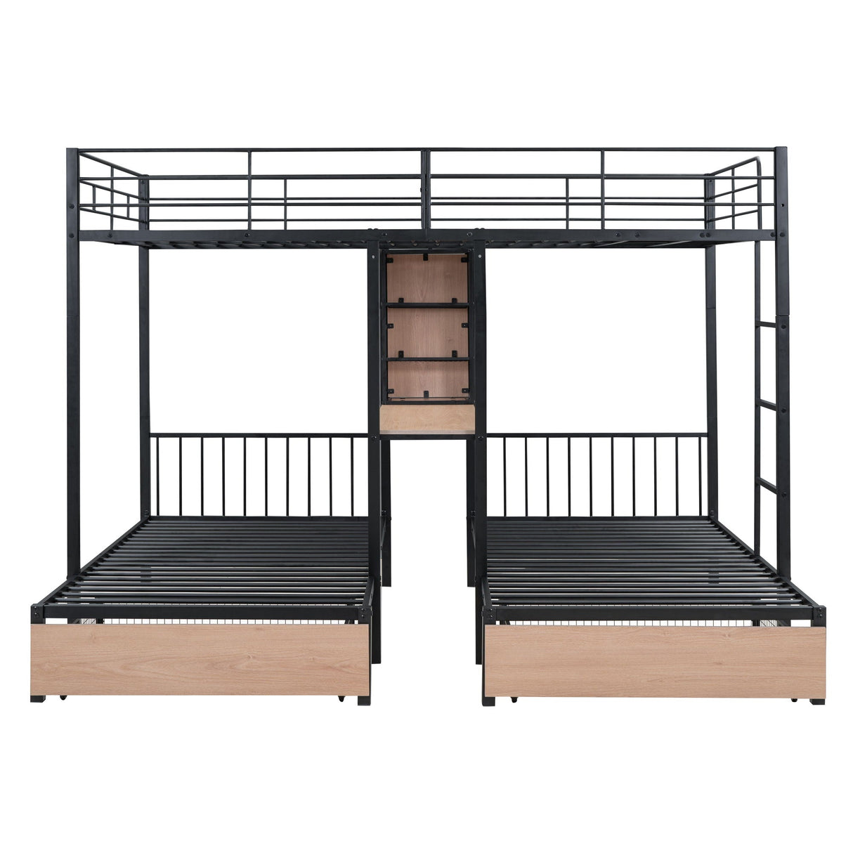 Triple Bunk Bed With Drawers, Multi-Functional Frame With Desks And Shelves In The Middle by Couch.com