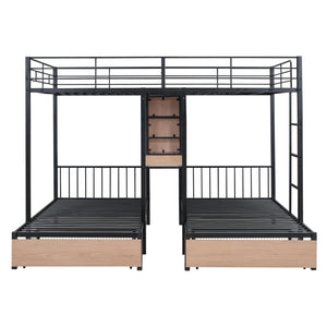 Triple Bunk Bed With Drawers, Multi-Functional Frame With Desks And Shelves In The Middle by Couch.com