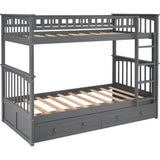 Twin over Twin Bunk Bed Drawers Convertible Beds Gray