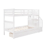 White Twin Over Twin Bunk Bed with Stairway and Drawers