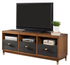 61" Brown and Black Solid Wood Open Shelving TV Stand