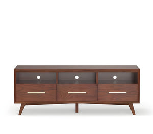 64" Brown Mahogany Solid Wood Open Shelving TV Stand