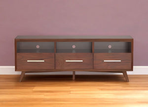 64" Brown Mahogany Solid Wood Open Shelving TV Stand