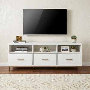 64" White Mahogany Solid Wood Open Shelving TV Stand