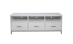 64" White Mahogany Solid Wood Open Shelving TV Stand