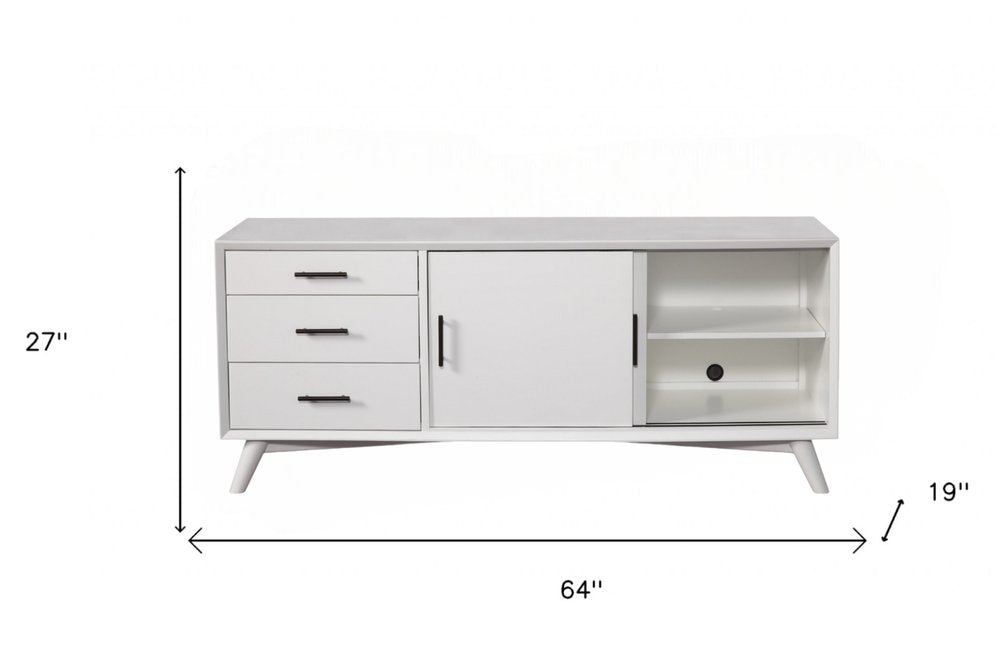 64" White Mahogany Solid Wood Enclosed and Open Storage TV Stand