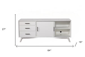 64" White Mahogany Solid Wood Enclosed and Open Storage TV Stand