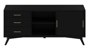 64" Black Mahogany Solid Wood Enclosed and Open Storage TV Stand