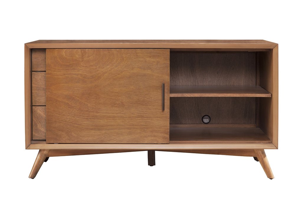 50" Mahogany Solid Wood Enclosed and Open Storage TV Stand