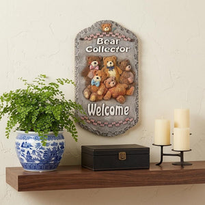 13" X 8" Gray Brown And Cream Bear Welcome Resin Wall Decor