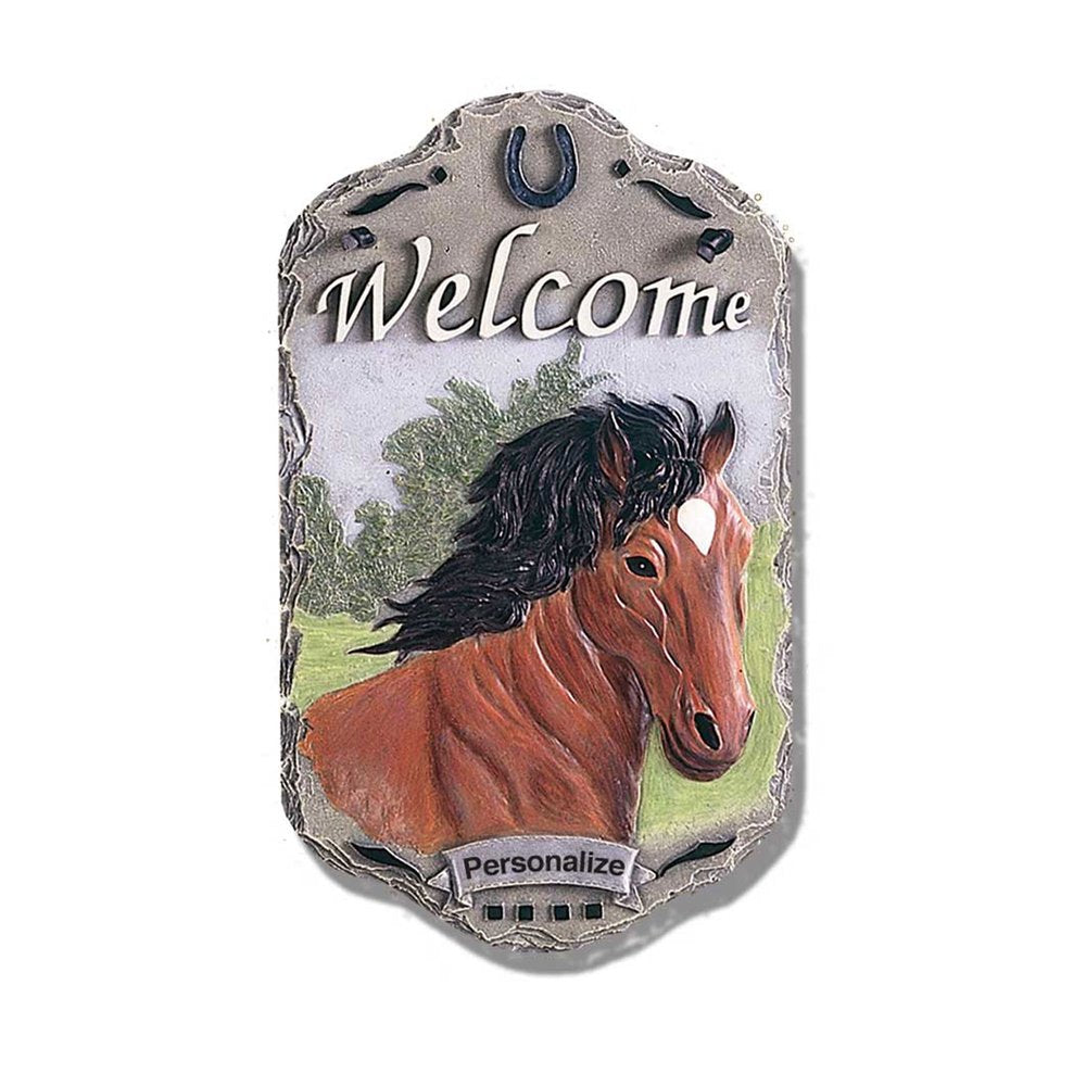 13" X 8" Gray Black And Brown Horse Welcome Resin Wall Decor