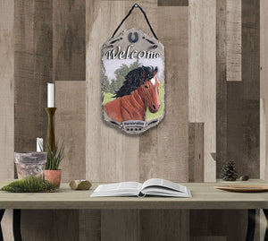 13" X 8" Gray Black And Brown Horse Welcome Resin Wall Decor