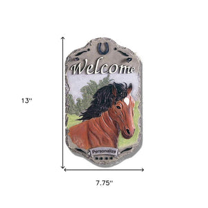 13" X 8" Gray Black And Brown Horse Welcome Resin Wall Decor