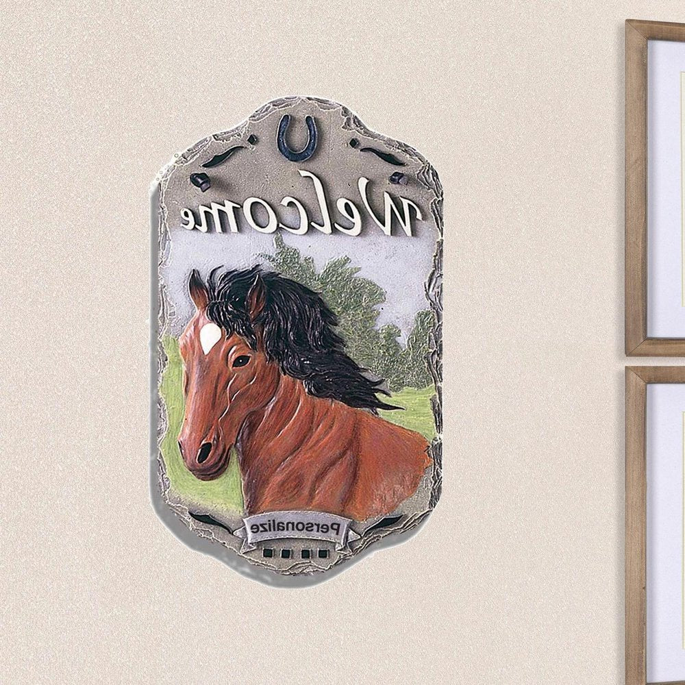 13" X 8" Gray Black And Brown Horse Welcome Resin Wall Decor