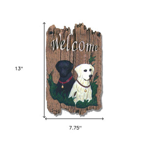 13" X 8" Brown Black And Yellow Dog Welcome Polyresin Wall Decor