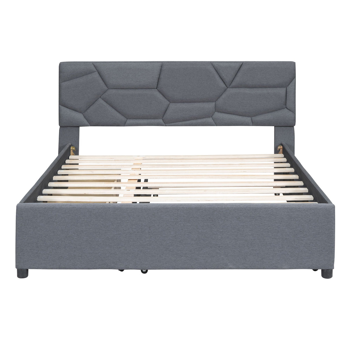 Upholstered Platform Bed With Brick Pattern Headboard And Twin Long Size Trundle by Couch.com
