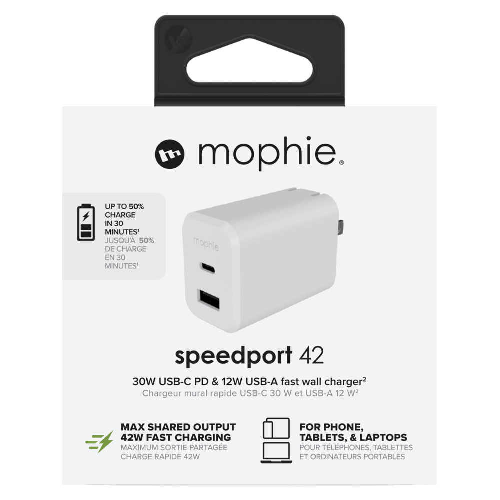 mophie 42W GaN Dual Port USB C and USB A Wall Charger by mophie