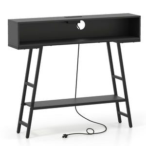 40" Console Table with Charging Station and LED Lights-Black