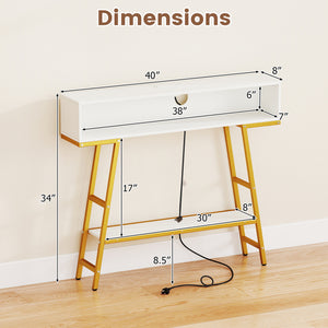 40" Console Table with Charging Station and LED Lights-White