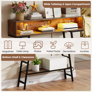 40" Console Table with Charging Station and LED Lights-Rustic Brown