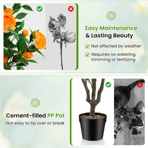 40 Inch Artificial Camellia Tree with 37 Flowers and River Stones in Pot-1 Pack