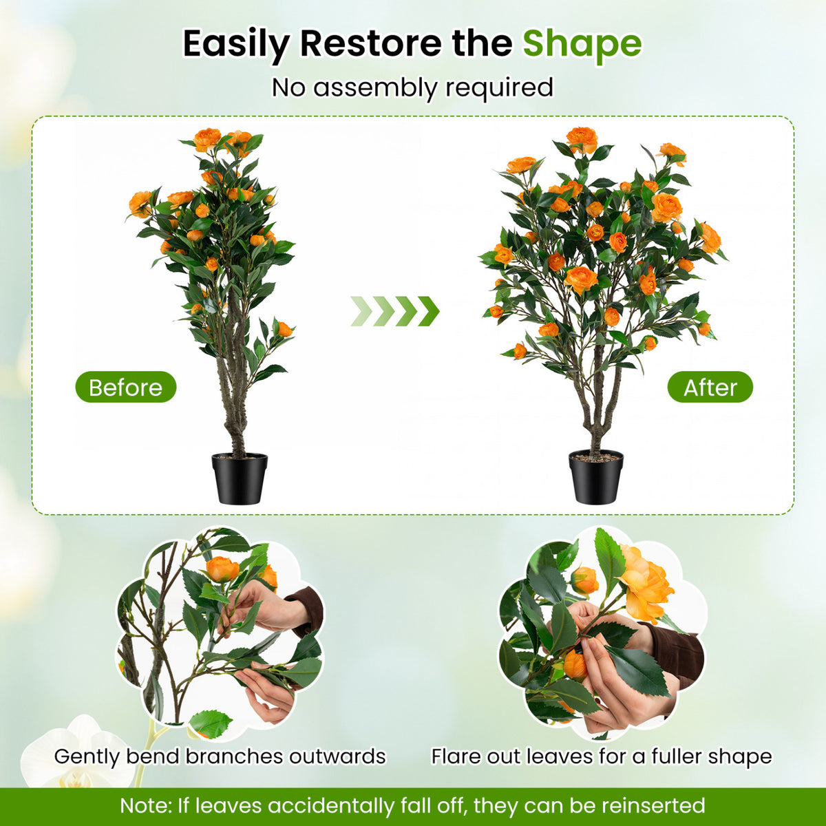 40 Inch Artificial Camellia Tree with 37 Flowers and River Stones in Pot-2 Pack