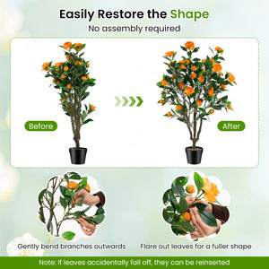 40 Inch Artificial Camellia Tree with 37 Flowers and River Stones in Pot-2 Pack