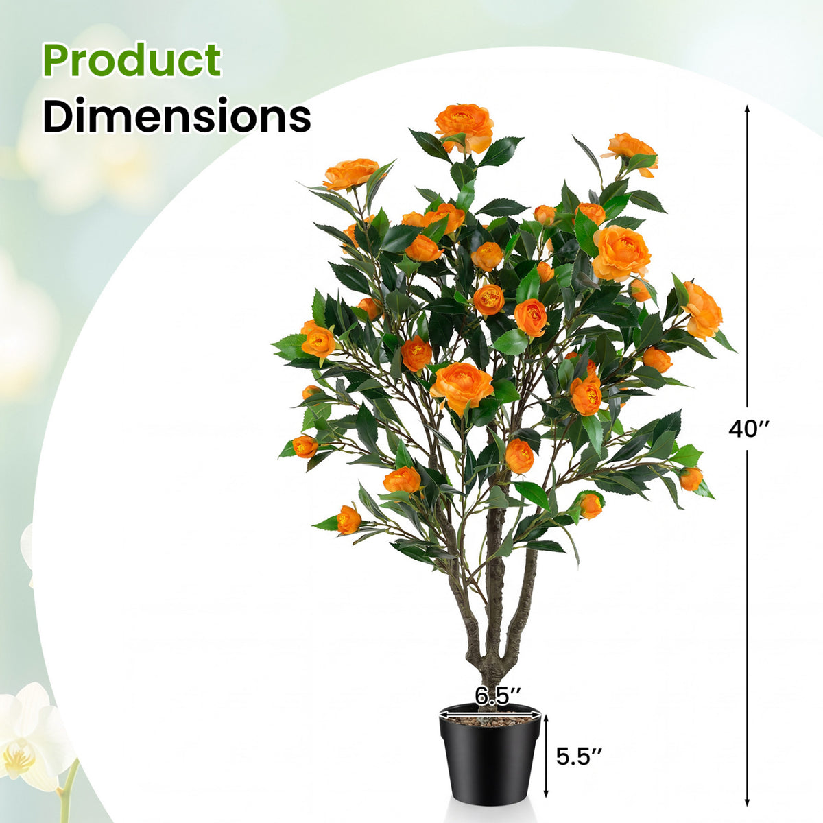 40 Inch Artificial Camellia Tree with 37 Flowers and River Stones in Pot-2 Pack