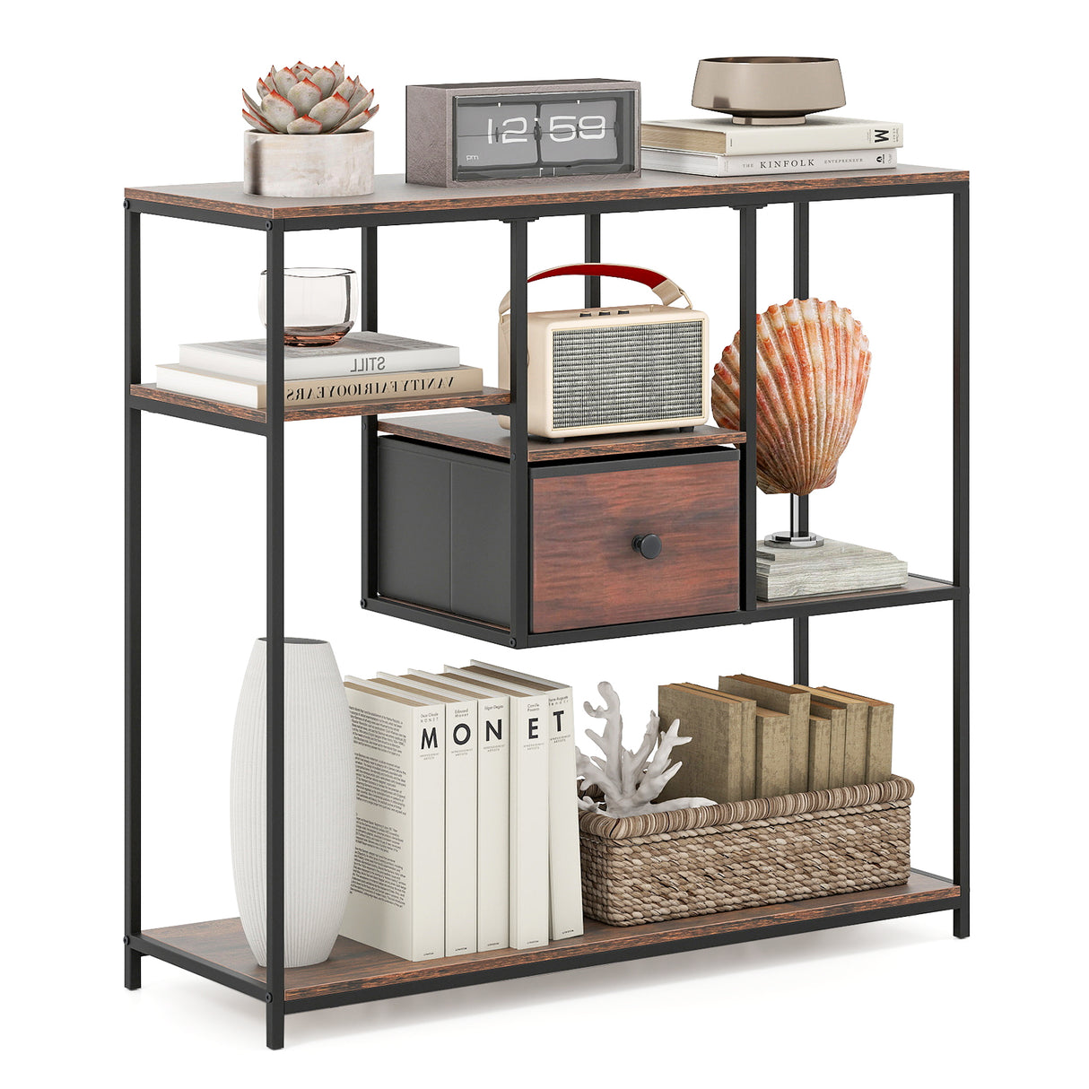 40 Inch Console Table Behind Sofa Couch with Storage-Rustic Brown