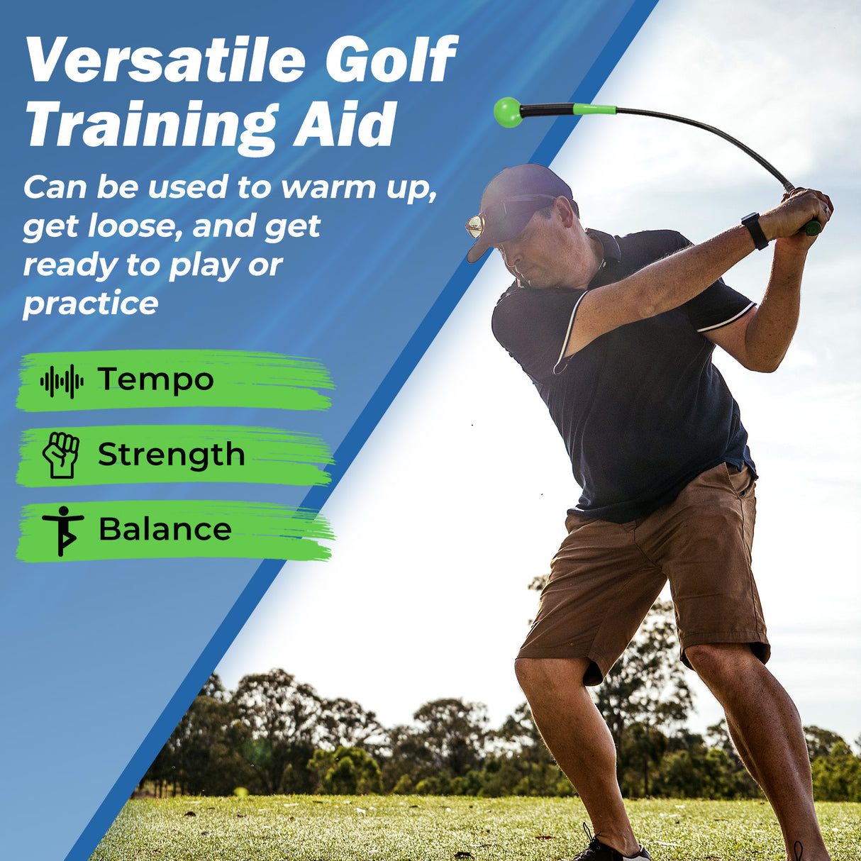 40 Inch Golf Swing Trainer Aid with Weighted Head for Grip  Rhythm  Balance-Green