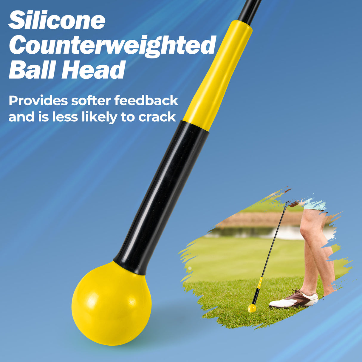 40 Inch Golf Swing Trainer Aid with Weighted Head for Grip  Rhythm  Balance-Yellow