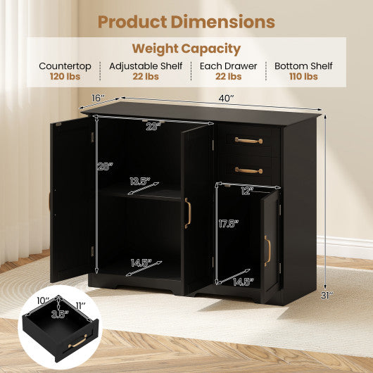 40 Inch Modern Kitchen Sideboard Buffet Cabinet with 2 Drawers and Adjustable Shelf-Black