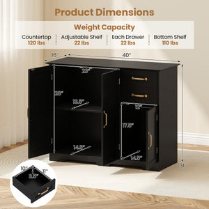 40 Inch Modern Kitchen Sideboard Buffet Cabinet with 2 Drawers and Adjustable Shelf-Black