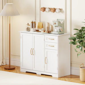 40 Inch Modern Kitchen Sideboard Buffet Cabinet with 2 Drawers and Adjustable Shelf-White