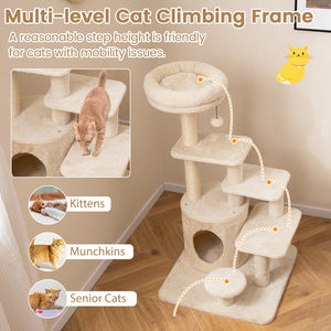 40 Inch Multi-level Cat Tower with Condo and Dangling Jingle Ball-Beige