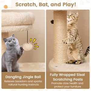 40 Inch Multi-level Cat Tower with Condo and Dangling Jingle Ball-Beige