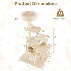 40 Inch Multi-level Cat Tower with Condo and Dangling Jingle Ball-Beige