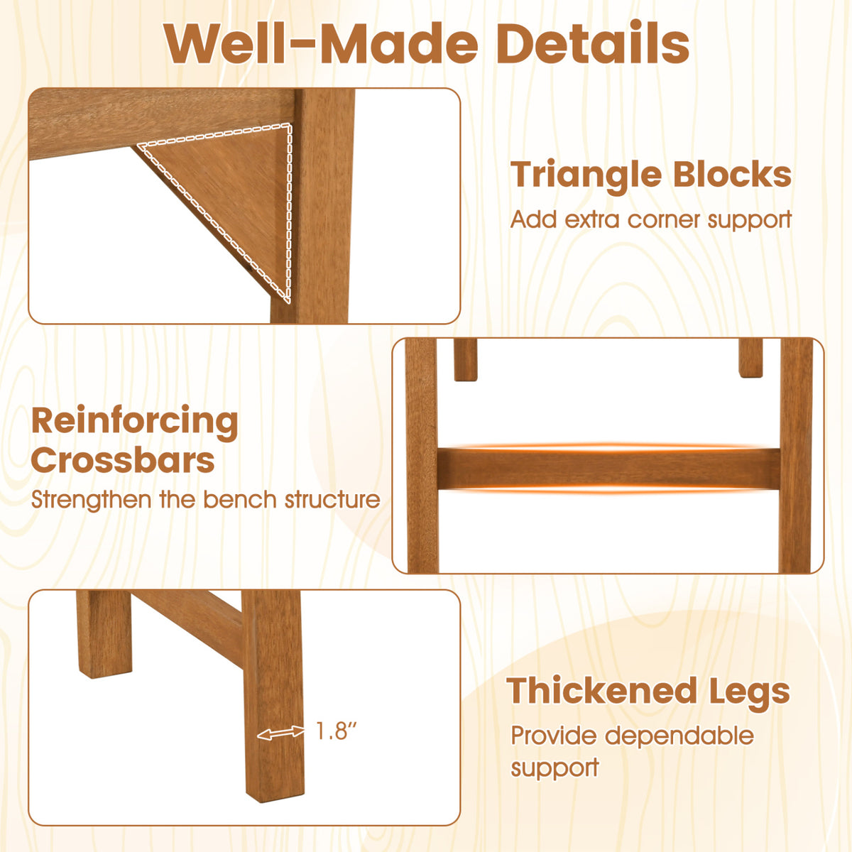 40 Inch Outdoor Bench with Slatted Contoured Seat for Deck Entryway-1 Piece
