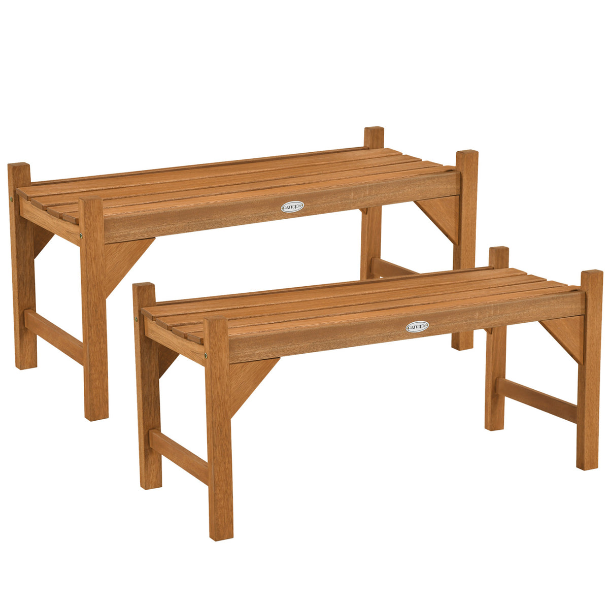40 Inch Outdoor Bench with Slatted Contoured Seat for Deck Entryway-Set of 2