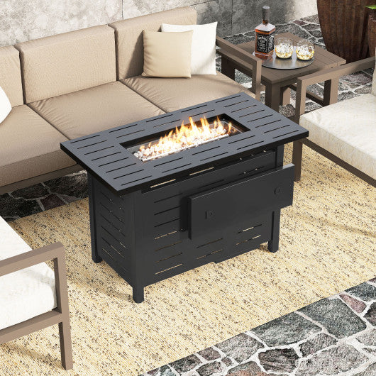 40 Inch Outdoor Propane Fire Pit Rectangle Gas Fire Table with Lava Rocks-Black