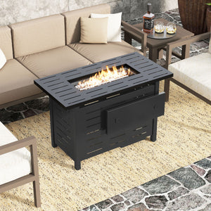 40 Inch Outdoor Propane Fire Pit Rectangle Gas Fire Table with Lava Rocks-Black