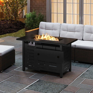 40 Inch Outdoor Propane Fire Pit Rectangle Gas Fire Table with Lava Rocks-Black